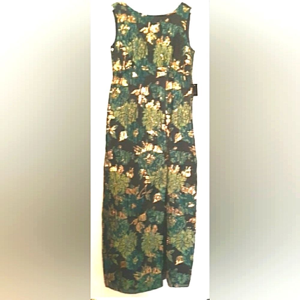 ANNA SUI BROCADE GREEN PRINTED BOW DRESS